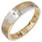 Preview: Herren Ring 585 Gold Gelbgold Weißgold mattiert 2 Diamanten Brillanten Goldring