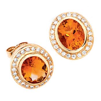 Ohrstecker oval 585 Gold Gelbgold 48 Diamanten 2 Citrine orange Ohrringe