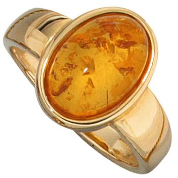 Damen Ring 585 Gold Gelbgold 1 Bernstein orange Bernsteinring Goldring