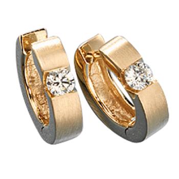 Creolen rund 585 Gold Gelbgold matt 2 Diamanten Brillanten 0,30ct. Ohrringe