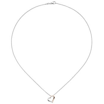 Collier Kette mit Anhänger Herz 585 Gold bicolor 1 Diamant Brillant 42 cm