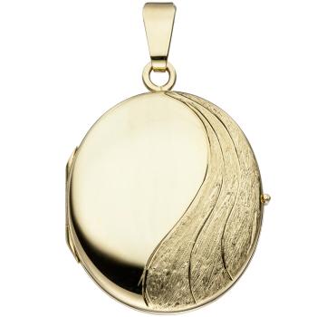 Medaillon oval 585 Gold Gelbgold mattiert Anhänger zum Öffnen