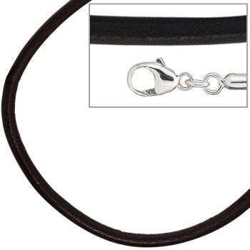 Leder Halskette Kette Schnur schwarz 50 cm, Karabiner 925 Sterling Silber