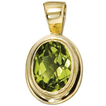 Pendant oval 585 gold yellow gold 1 peridot green gold pendant