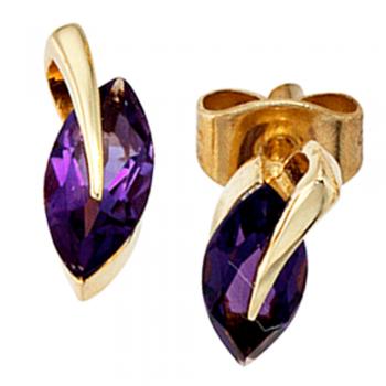 Ohrstecker 585 Gold Gelbgold 2 Amethyste lila violett Ohrringe Goldohrstecker