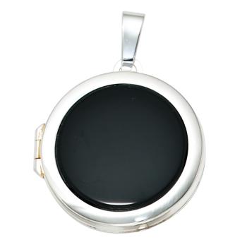 Medaillon rund 925 Sterling Silber 1 Onyx schwarz Anhänger zum Öffnen