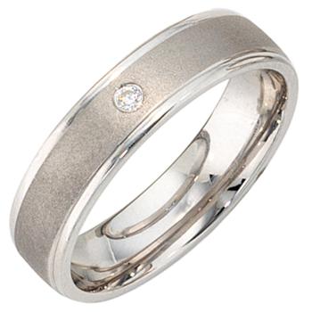 Partner Ring 925 Sterling Silber rhodiniert mattiert 1 Zirkonia Silberring