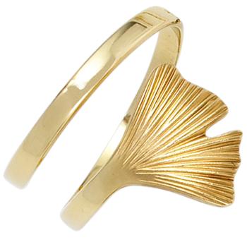 Damen Ring Ginko Ginkgo offen breit 375 Gold Gelbgold teil matt Goldring