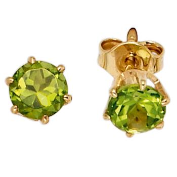 Ohrstecker rund 585 Gold Gelbgold 2 Peridote grün Ohrringe Goldohrstecker