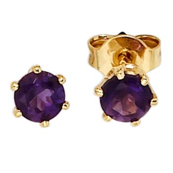 Ohrstecker rund 585 Gold Gelbgold 2 Amethyste lila violett Ohrringe