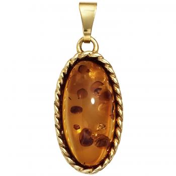 Anhänger oval 375 Gold Gelbgold 1 Bernstein-Cabochon Bernsteinanhänger