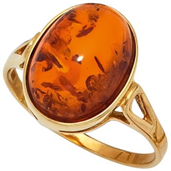 Damen Ring 375 Gold Gelbgold 1 Bernstein-Cabochon orange Bernsteinring Goldring