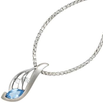 Anhänger 925 Sterling Silber rhodiniert mattiert mit Zirkonia blau