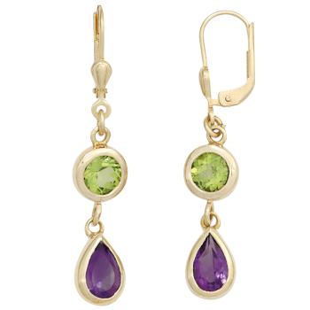 Boutons 585 gold yellow gold 2 amethysts purple 2 peridots green Earrings Earrings