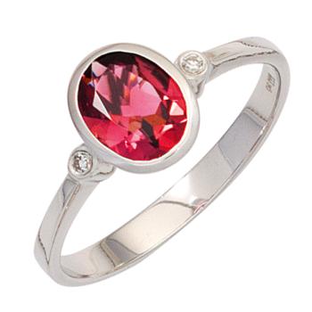 Damen Ring 585 Gold Weißgold 1 Turmalin rosa 2 Diamanten Weißgoldring