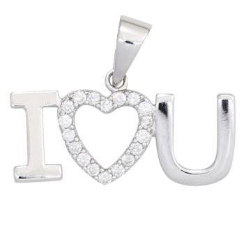 Anhänger Herz / I love you 925 Sterling Silber rhodiniert mit Zirkonia