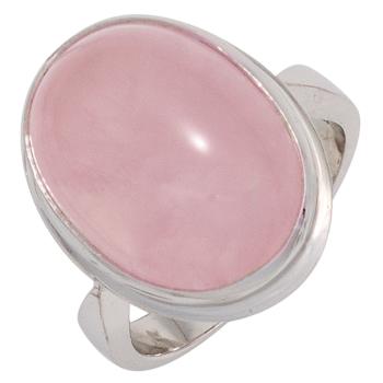 Damen Ring 925 Sterling Silber rhodiniert 1 Rosenquarz Cabochon rosa Silberring