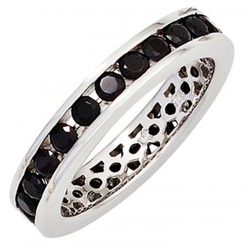 Damen Ring 925 Sterling Silber rhodiniert Zirkonia schwarz Silberring