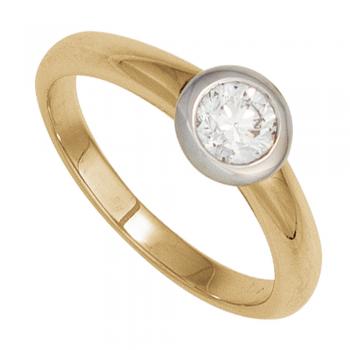 Damen Ring 585 Gold Gelbgold Weißgold 1 Diamant Brillant 0,15ct. Goldring