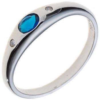 Damen Ring 925 Sterling Silber rhodiniert 1 Zirkonia blau Silberring