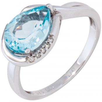 Damen Ring 585 Gold Weißgold 1 Blautopas hellblau blau 5 Diamanten Brillanten