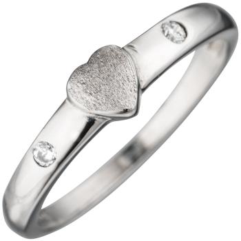 Kinder Ring Herz 925 Sterling Silber mattiert 2 Zirkonia Kinderring