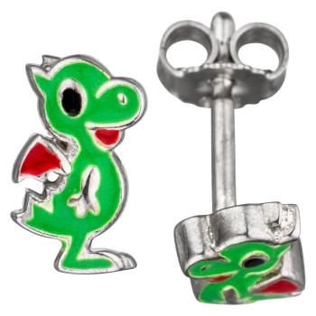 Kinder Ohrstecker Drache grün 925 Sterling Silber Ohrringe Kinderohrringe