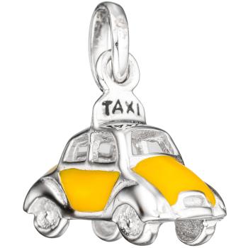 Kinder Anhänger Auto / Taxi 925 Silber mit gelber Lackeinlage Kinderanhänger
