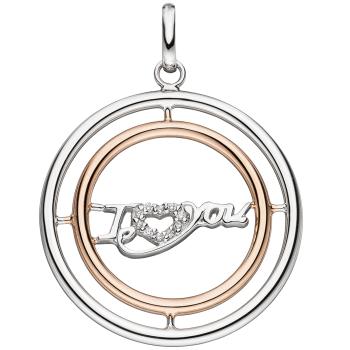 Anhänger I Love You 925 Sterling Silber rotgold vergoldet bicolor mit Zirkonia