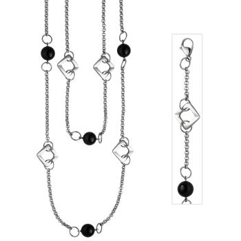 Collier Halskette 2-reihig aus Edelstahl mit schwarzem Achat 55 cm Kette