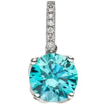 Anhänger 925 Sterling Silber 1 Zirkonia tükis hellblau blau Silberanhänger