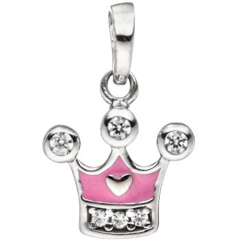 Kinder Anhänger Krone 925 Sterling Silber mit Zirkonia Kinderanhänger rosa