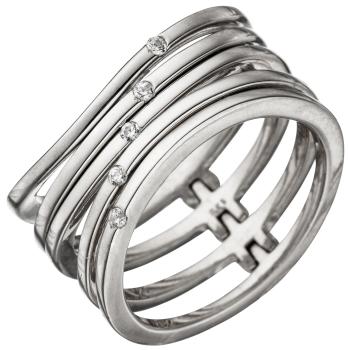 Damen Ring breit mehrreihig 925 Sterling Silber 5 Zirkonia Silberring