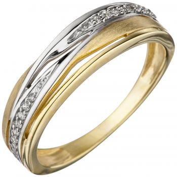 Damen Ring 333 Gold Gelbgold bicolor teil matt mit Zirkonia Goldring