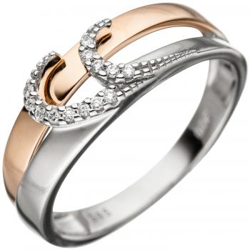 Damen Ring 585 Gold Weißgold Rotgold bicolor 13 Diamanten Brillanten Goldring