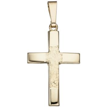 Anhänger Kreuz 585 Gold Gelbgold teil gehämmert Kreuzanhänger Goldkreuz