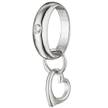 Kinder Taufring mit Herz 925 Sterling Silber 1 Zirkonia Taufanhänger