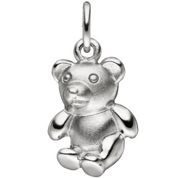 Kinder Anhänger Teddy Teddybär 925 Sterling Silber matt mattiert Kinderanhänger