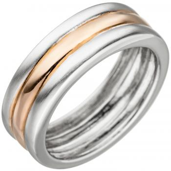 Damen Ring 925 Sterling Silber bicolor vergoldet teil matt