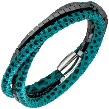 Armband Leder türkis mit Hämatit Würfeln und Edelstahl 19 cm Lederarmband