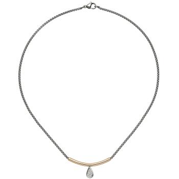 Collier Kette mit Anhänger Edelstahl rotgold farben beschichtet 11 Zirkonia