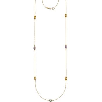 Halskette Kette lang 585 Gold Gelbgold Citrine Blautopase Amethyste 90 cm