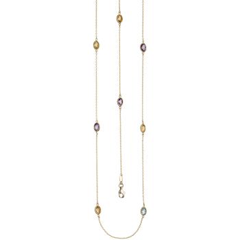 Halskette Kette lang 585 Gold Gelbgold Citrine Blautopase Amethyste 90 cm