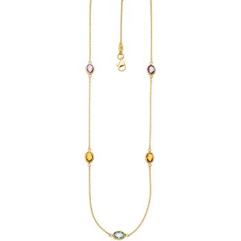 Collier Halskette Kette 585 Gold Gelbgold 2 Amethyste 2 Citrine 1 Blautopas