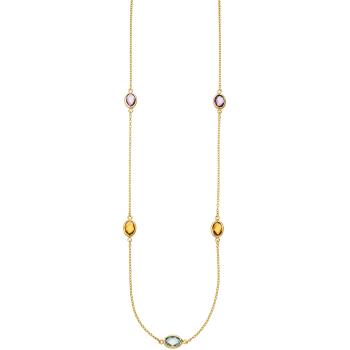 Collier Halskette Kette 585 Gold Gelbgold 2 Amethyste 2 Citrine 1 Blautopas