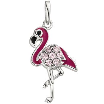 Kinder Anhänger Flamingo rosa pink  925 Sterling Silber 7 Zirkonia