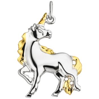 Anhänger Einhorn 925 Sterling Silber bicolor Silberanhänger  Einhornanhänger