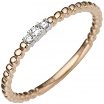 Damen Ring schmal zart 585 Gold Rotgold Weißgold bicolor 3 Diamanten Brillanten