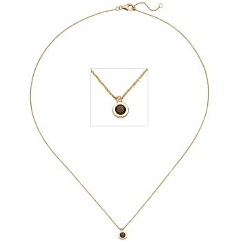 Collier Kette mit Anhänger 585 Gold Gelbgold 1 Rauchquarz 45 cm Halskette