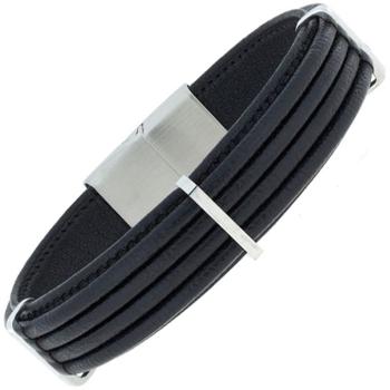 Armband Leder schwarz mit Edelstahl 21 cm